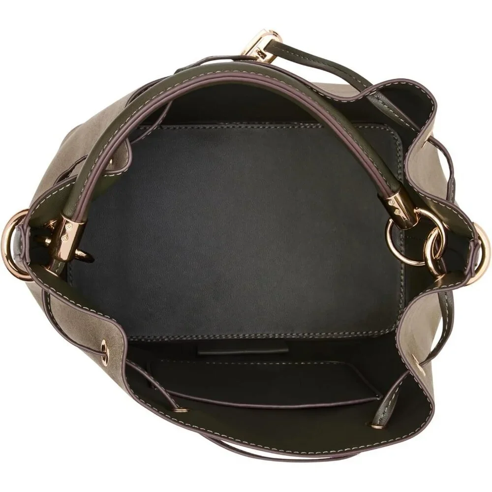 Womens Medium Bucket Bag Polyester Olive Convertible Strap Drawstring